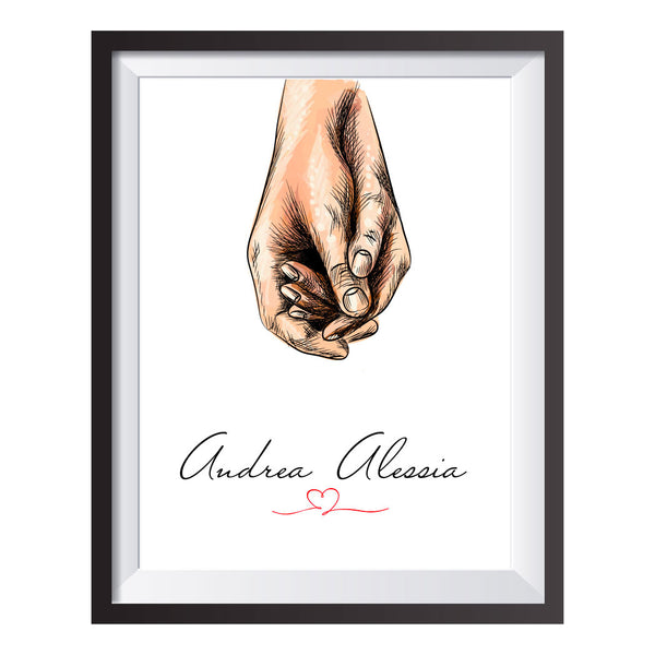 Poster Stampa Personalizzata "Teniamoci per Mano" Acquerello Romantica